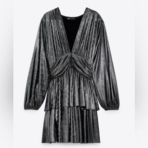 Silver ruffled mini dress